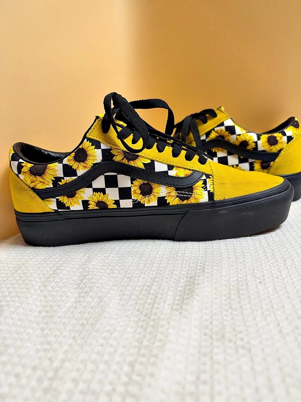 Vans Custom Old Skool (Sunflower Checkerboard) Floral Sneakers US 10W/8.5M